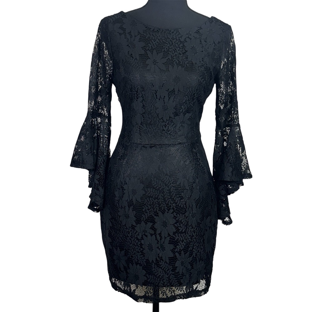 Lulus Lace Party‎ Dress Bell Sleeve Cocktail Little Black Dress S